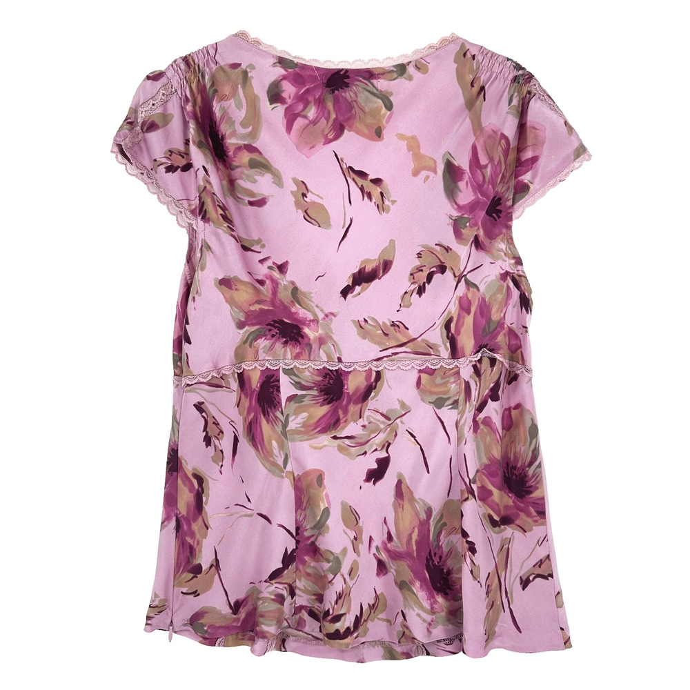 Bandolino 100% Silk Floral Babydoll Top 14 Y2K Coquette Fairy Cottage Romantic - Picture 4 of 7